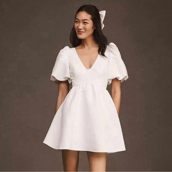 Sachin & Babi Beverly Puff-Sleeve Deep-V Mini Dress Anthropologie - Picture 1 of 6